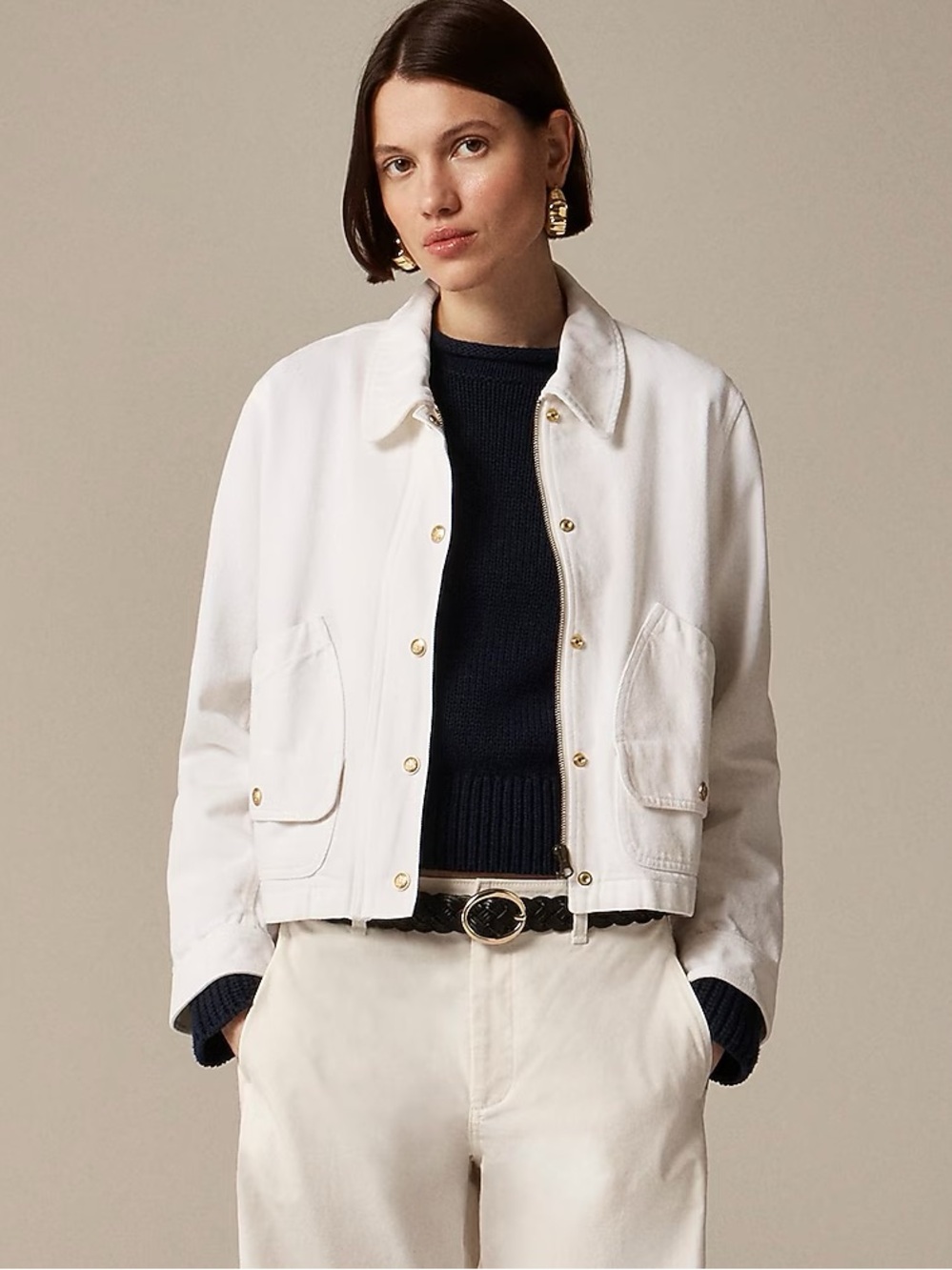 J. Crew White Cotton Jean Jacket with Gold Hardware